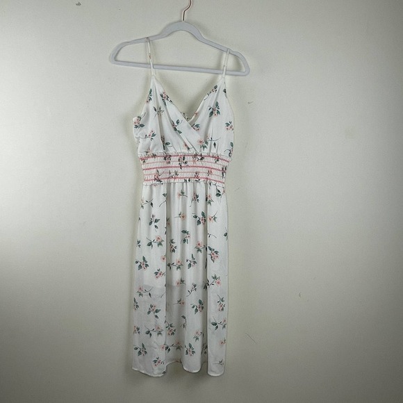 ROW A White Floral Adjustable Strap Smocked Waist Floral Dress NWT Size Small - Picture 4 of 11